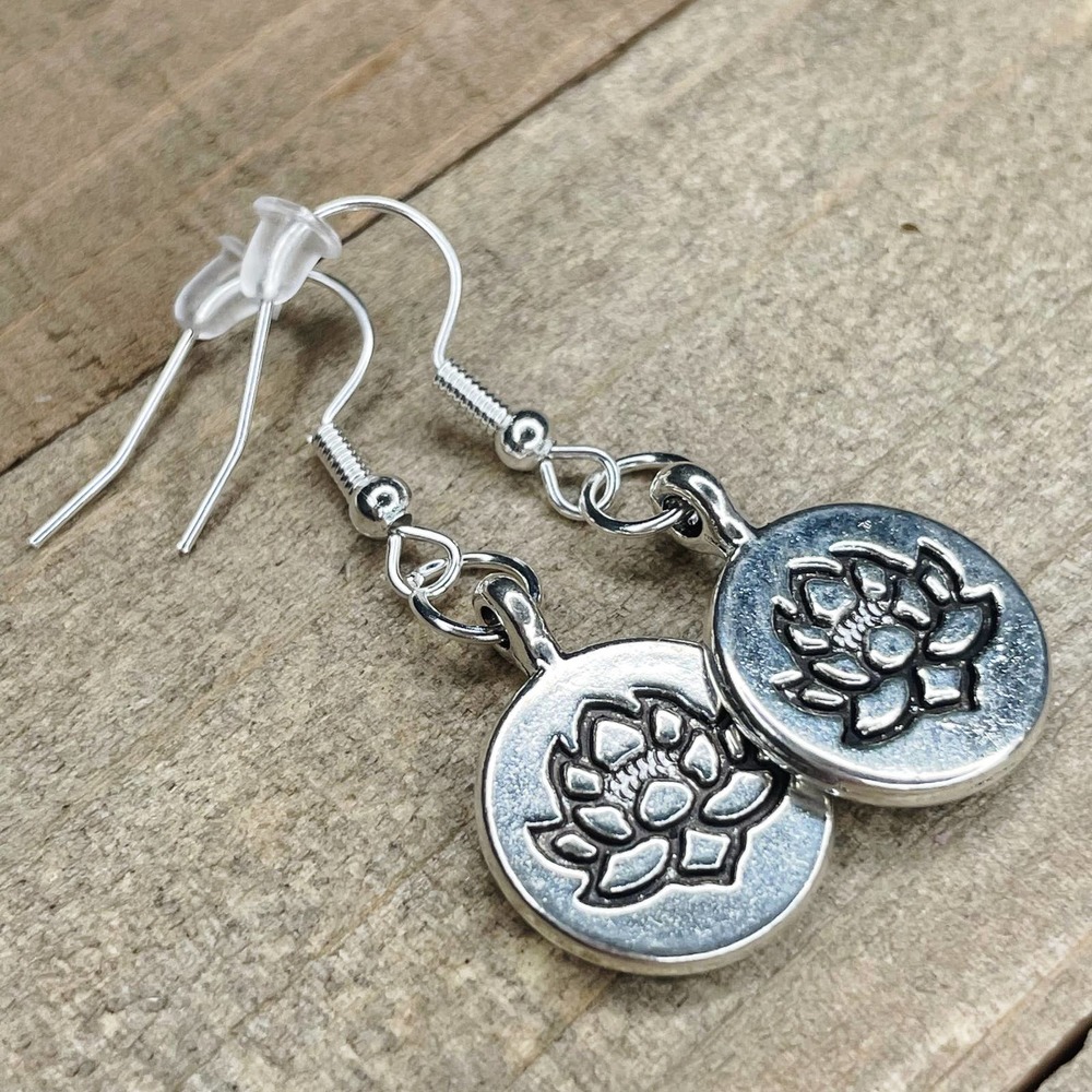 Lotus Drop Dangle Earrings in Silver
